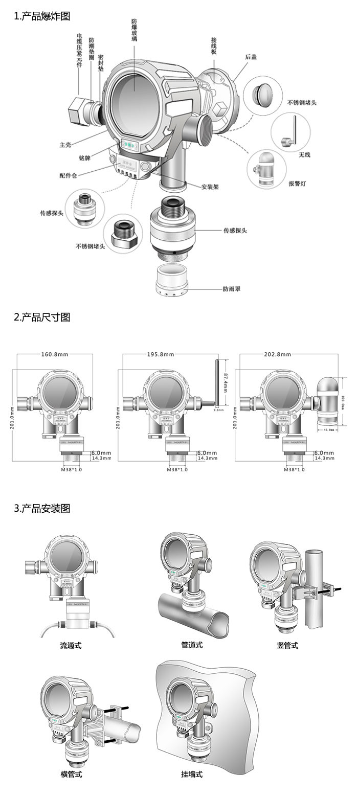 机气猫固定在线式氯溴甲烷气体报警器型网络版尺寸与安装图